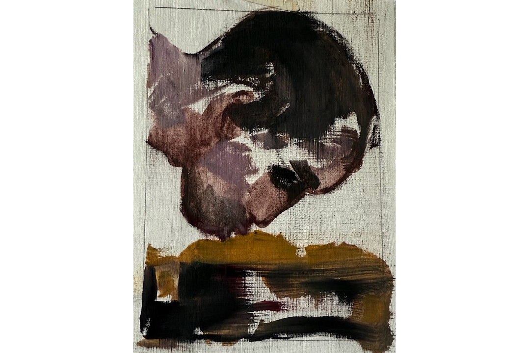 "Kissing My Painting" oil on paper 13x18cm 2025