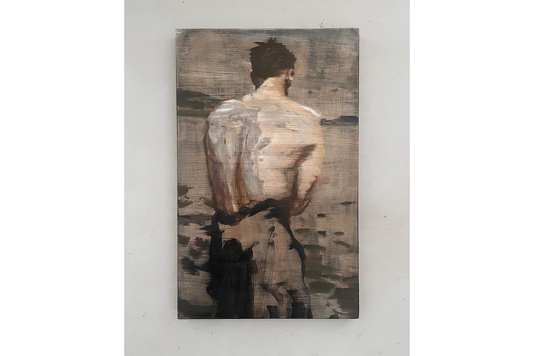 "Figure Seen from the Back" oilpaint  on panel 21x33 cm 2023